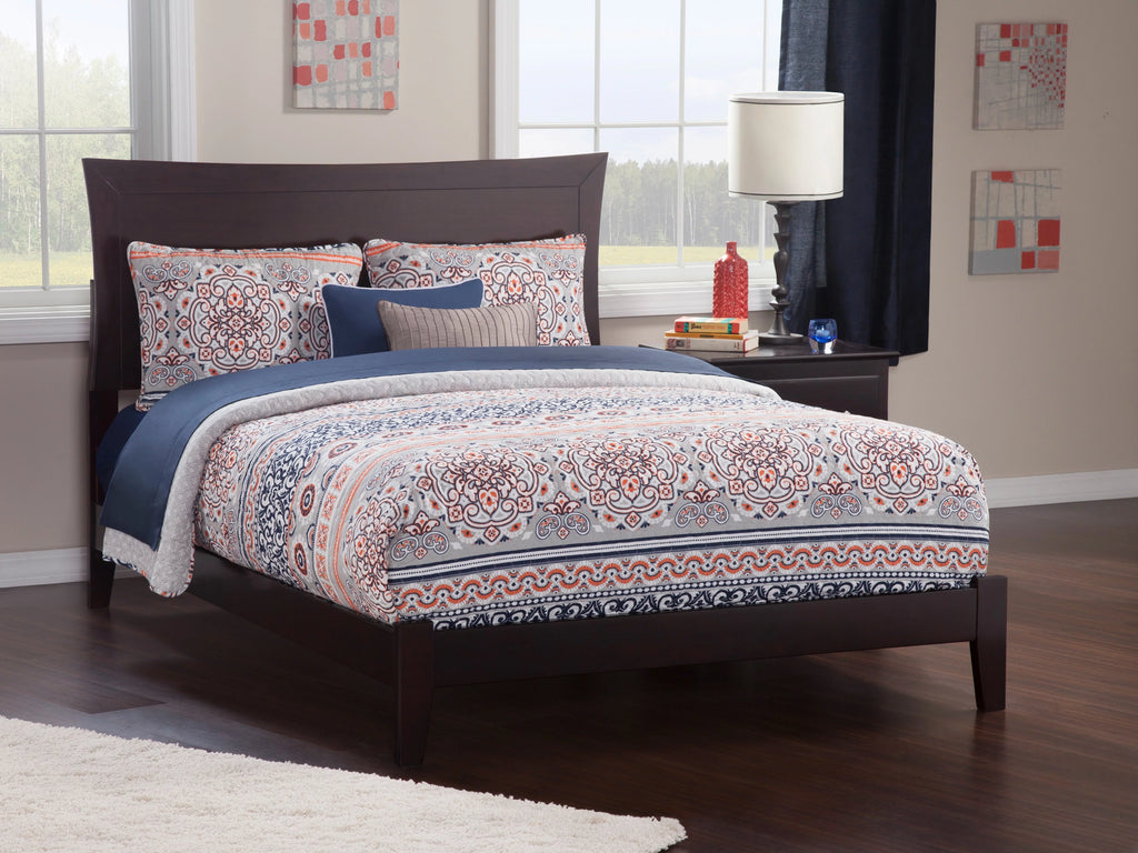 Full Low Profile Wood Platform Bed Frame with Panel Headboard C827638