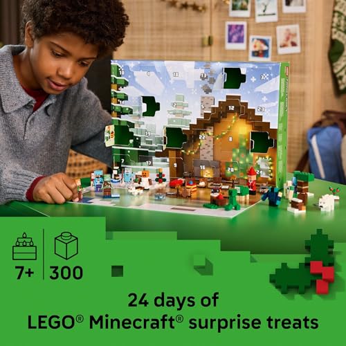 LEGO Minecraft Advent Calendar Building Toy with 24 Buildable Surprises and 8 Minifigures Q4291