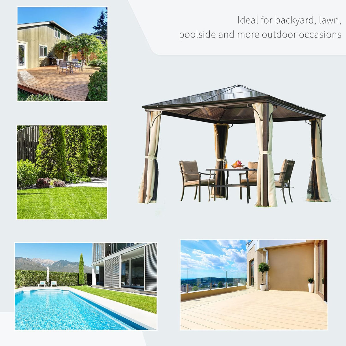 10x10 Polycarbonate Hardtop Gazebo with Curtains and Netting N973799