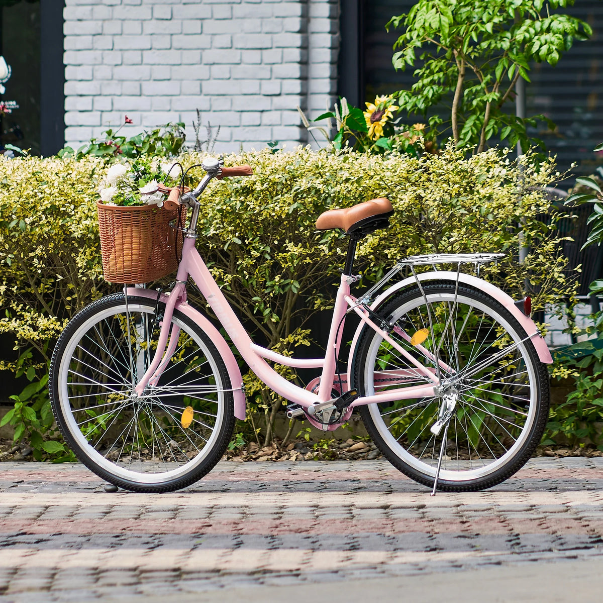 26 Inch Pink Cruiser Bicycle with Basket Rack A591