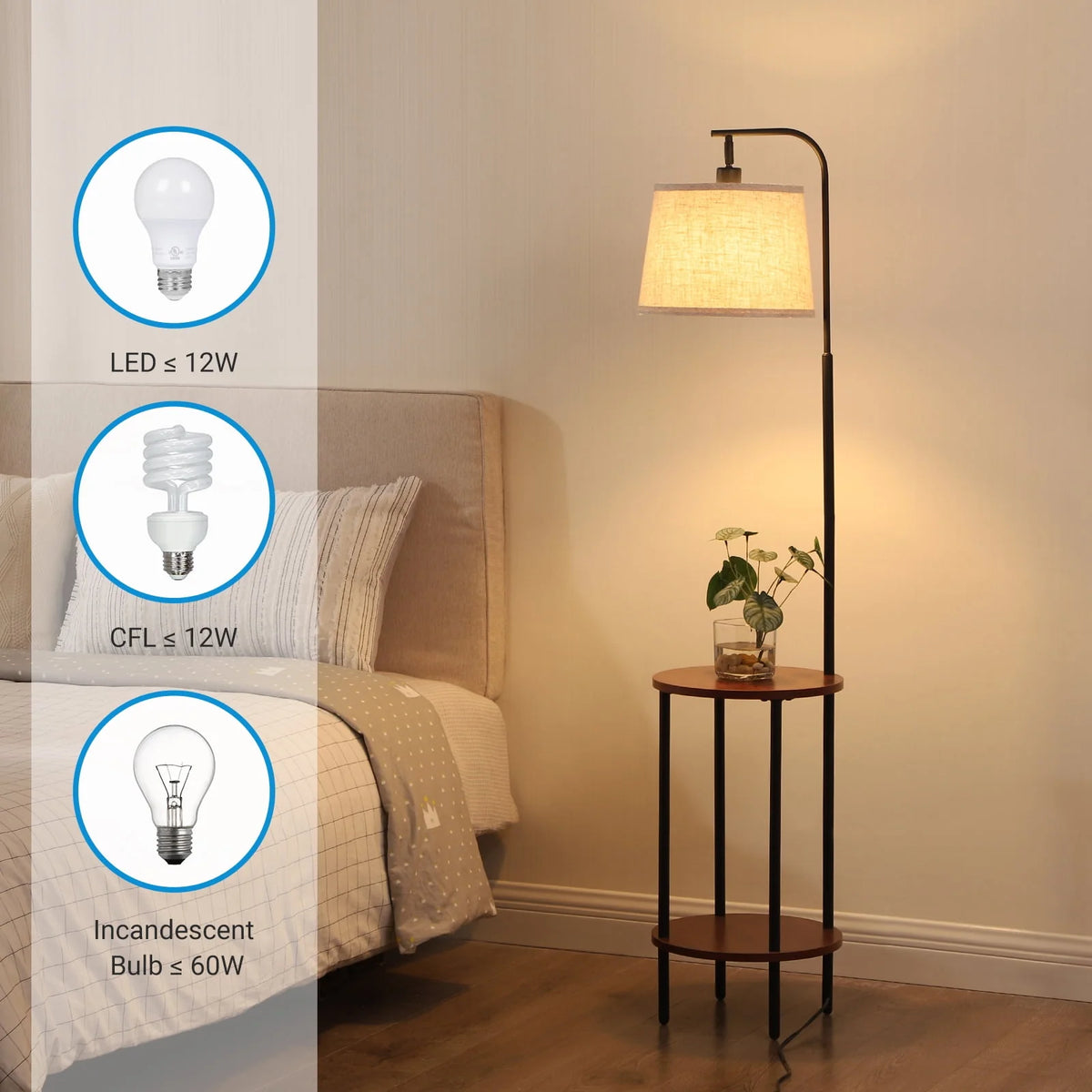 Brown Floor Lamp with Table and Shelves Z852988