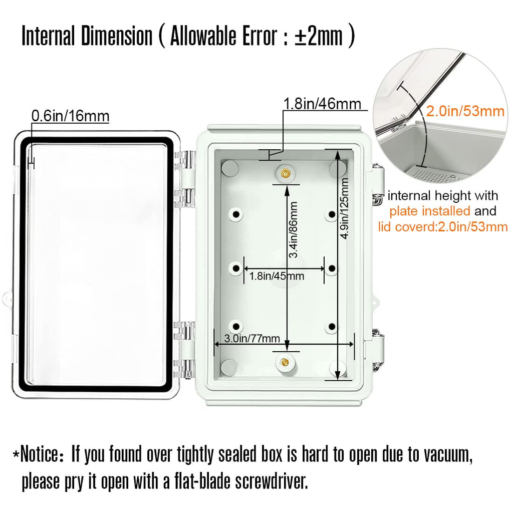 ABS Junction Box Hinged Clear Cover Stainless Steel Latch IP67 Waterproof Enclosure with Mounting Plate Wall Bracket 5.9x3.9x2.8 inch Pack of 2 R41598