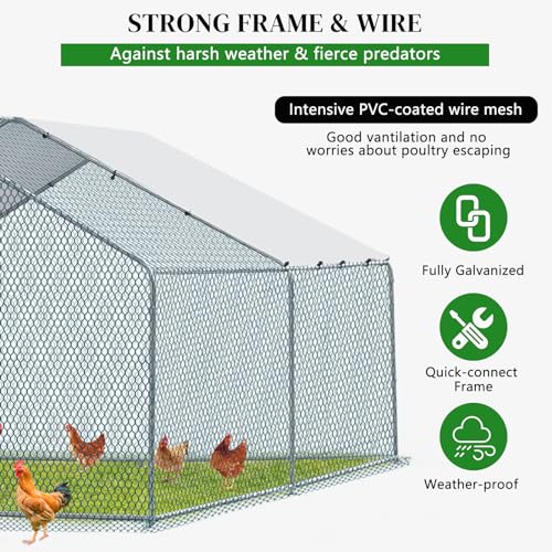 13×10 FT Metal Chicken Coop with Waterproof Cover W873