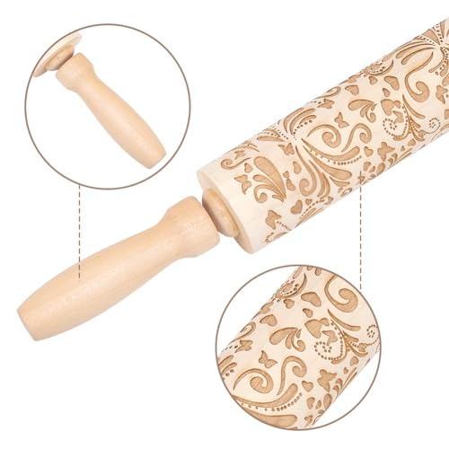 Darker 3D Flower Rattan 35cm Embossed Wooden Rolling Pin O5525
