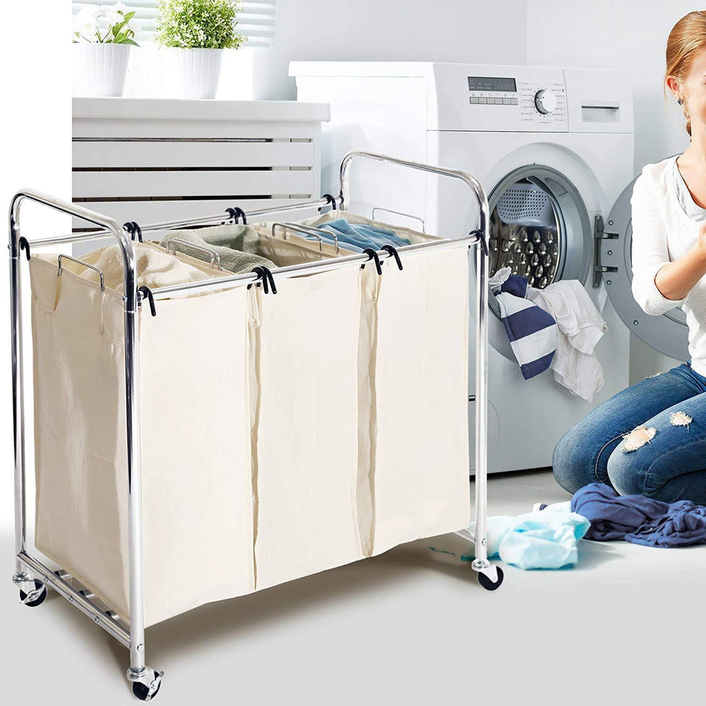 Mobile 3-Bag Laundry Hamper Sorter Cart I367