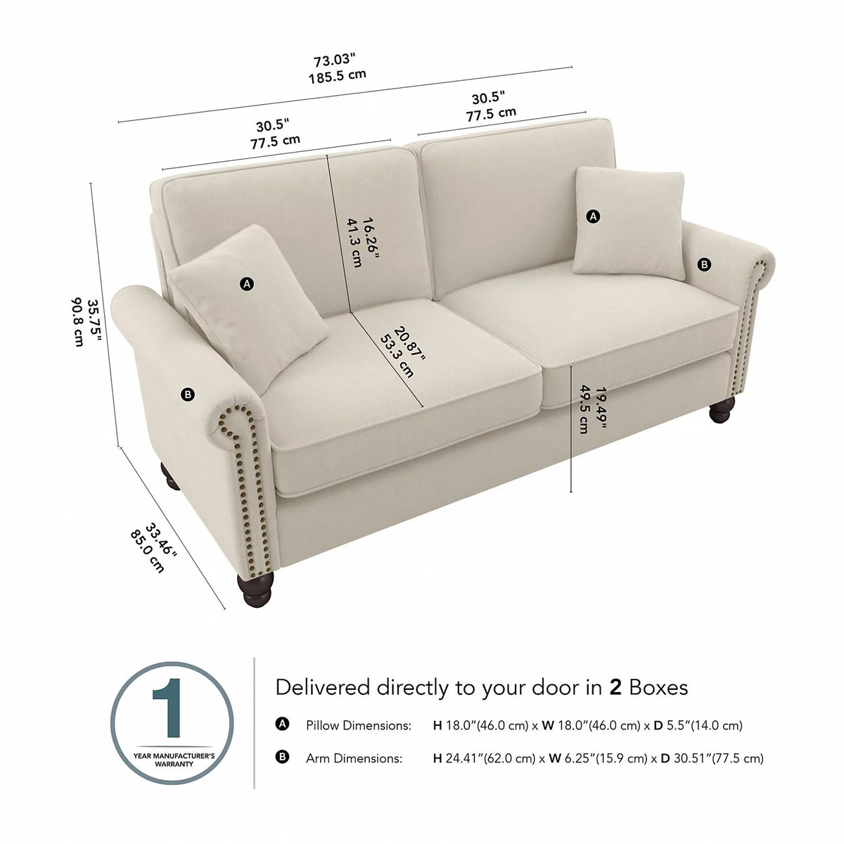 Cream Herringbone Fabric Sofa U967694