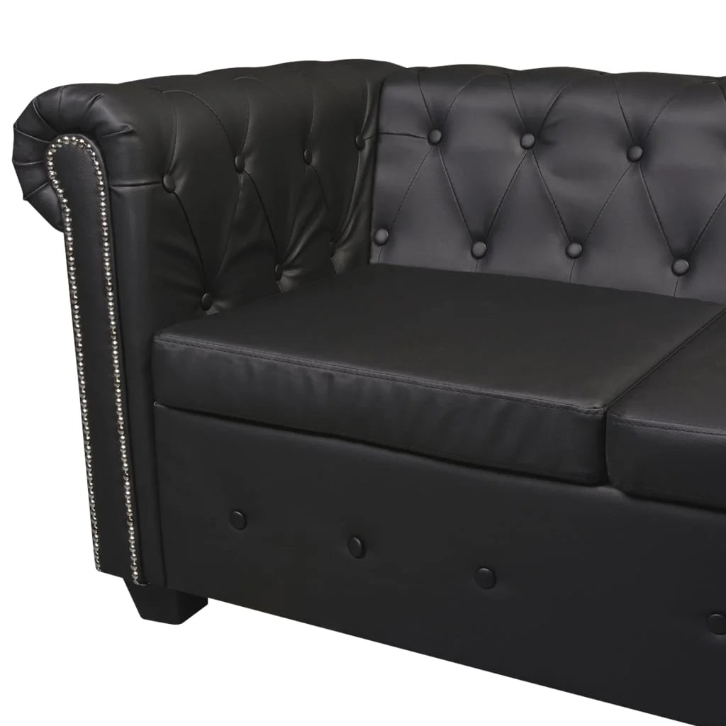 Chesterfield Corner Sofa 5-Seater Black Faux Leather K122