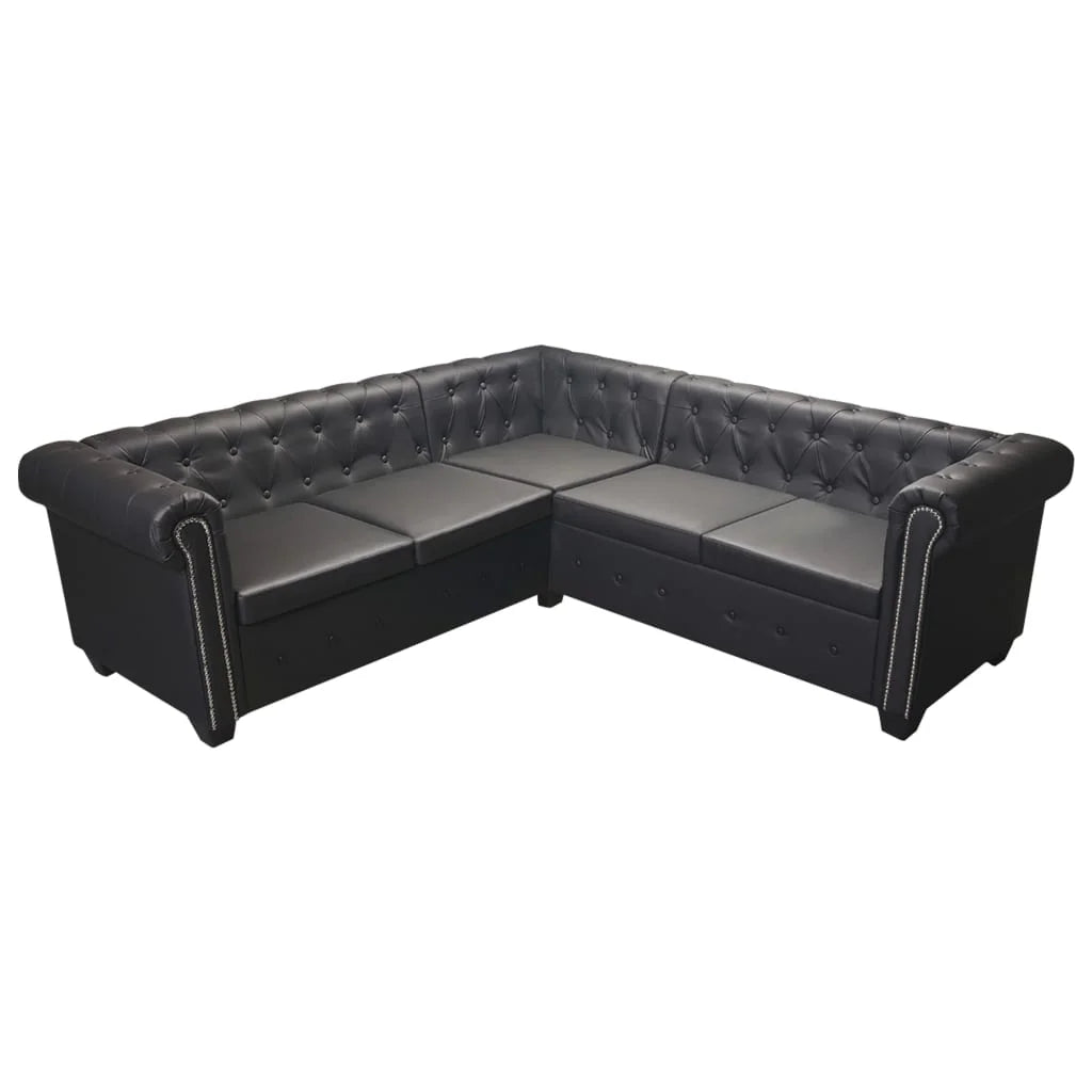 Chesterfield Corner Sofa 5-Seater Black Faux Leather K122