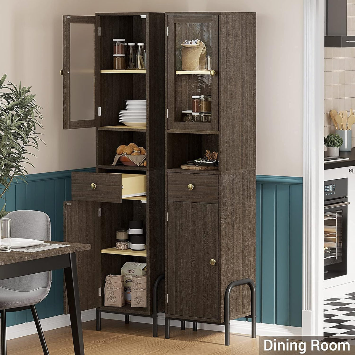 67'' Tall Bathroom Storage Cabinet with Drawer, Glass Door & Shelves L8796