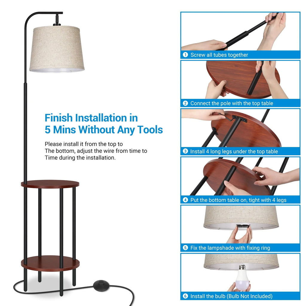 Brown Floor Lamp with Table and Shelves Z852988