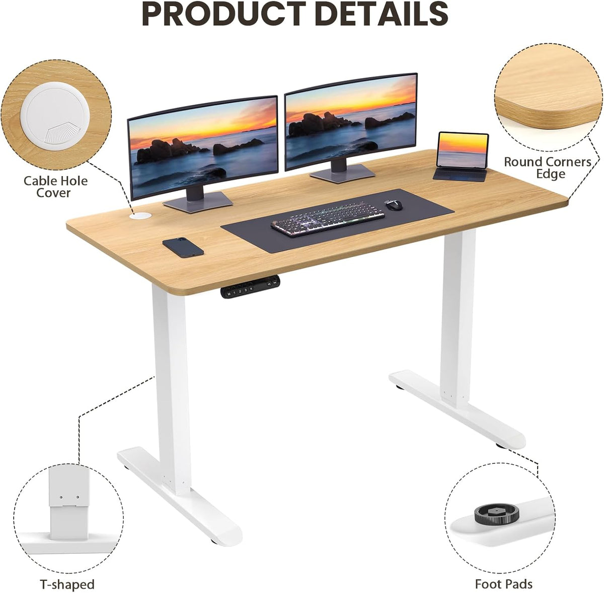 Electric Standing Desk 48 x 24 Inch Adjustable Height Desk with 4 Memory Presets (Maple) G311463
