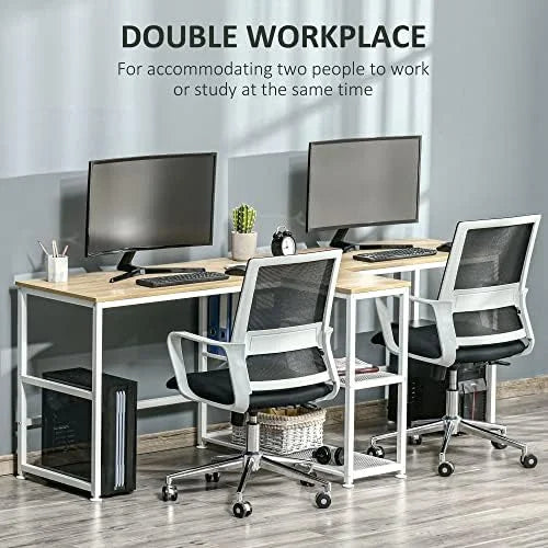 Two Person Computer Desk with 2 Storage Shelves I6988