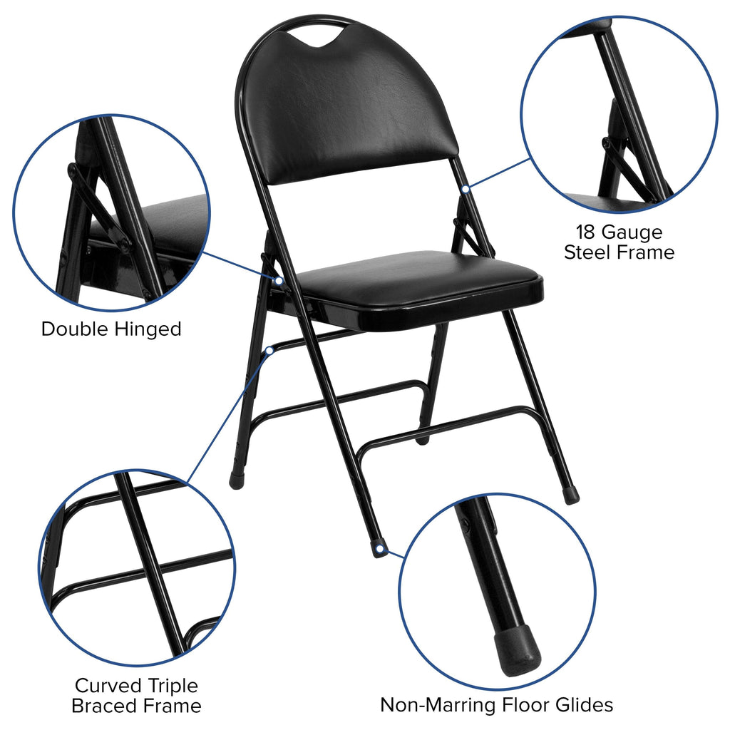 4 Pack Extra Large Triple Braced Folding Chair Gray Vinyl U645468