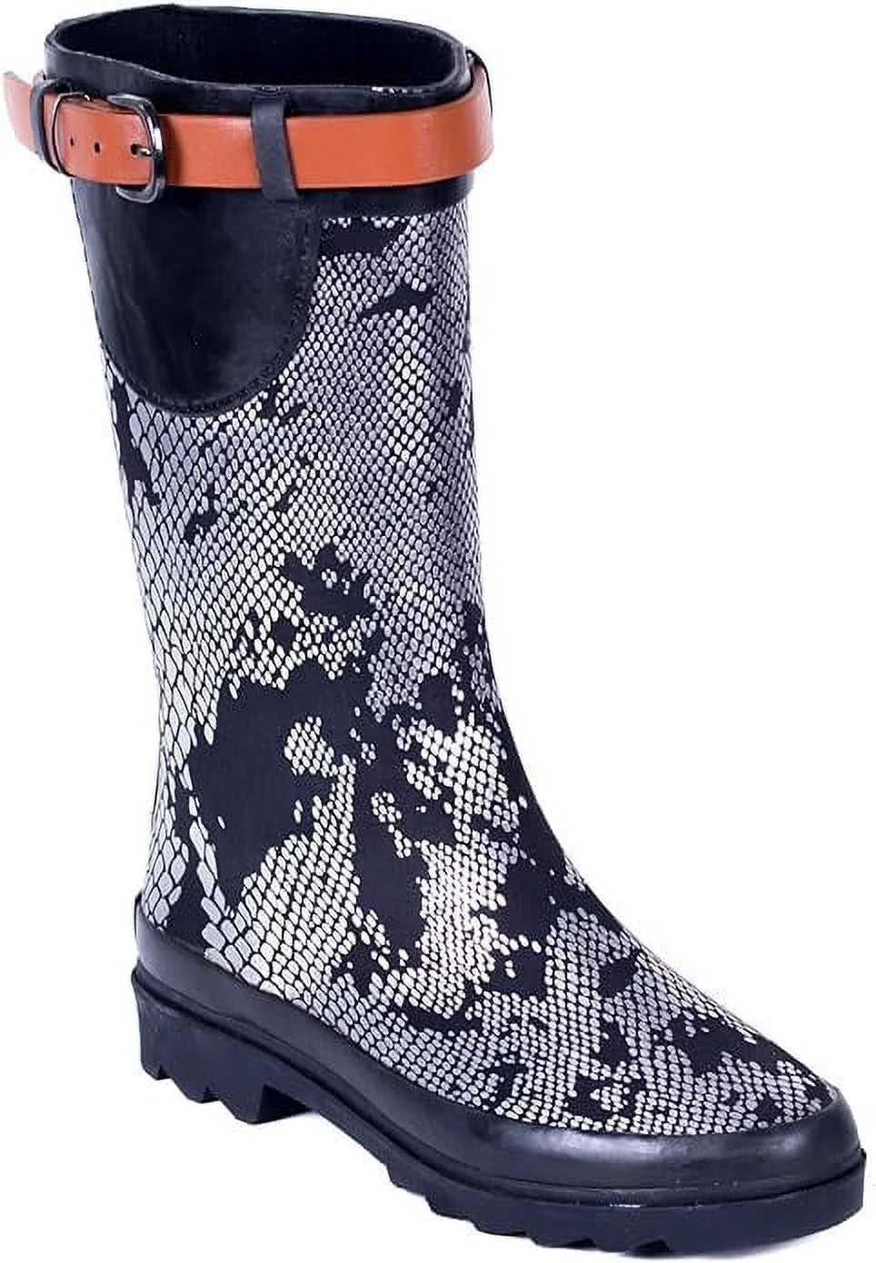 Metallic Snake Skin Print Rain Boot D226