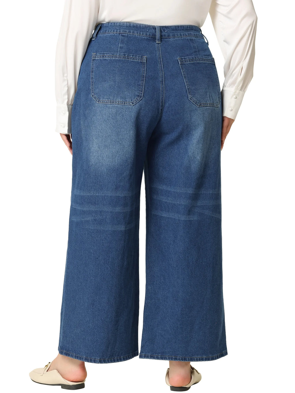 Plus Size Wide Leg Stretch Washed Long Jeans D8621