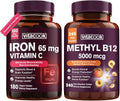 Iron and Vitamin B12 Bundle, 5000 mcg B12, Carbonyl Iron with Vitamin C A61017