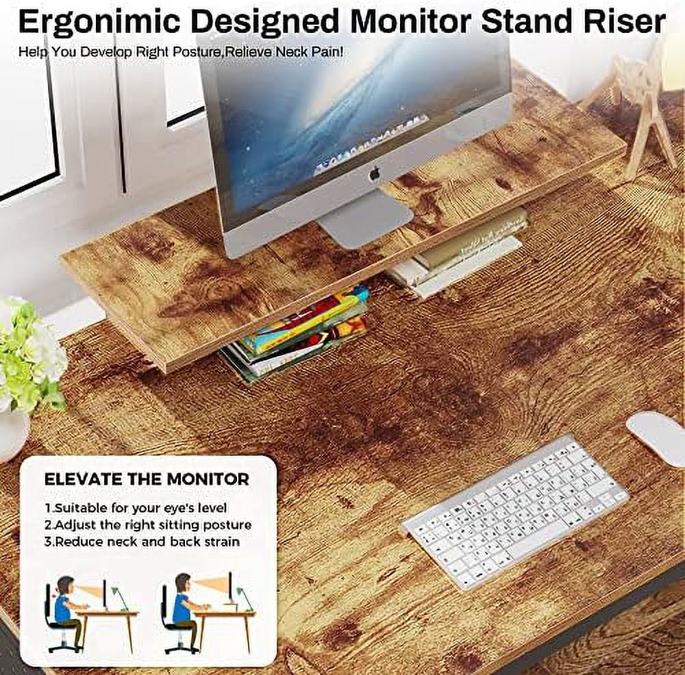 55 Inch Computer Desk with Monitor Stand and Shelves F30359