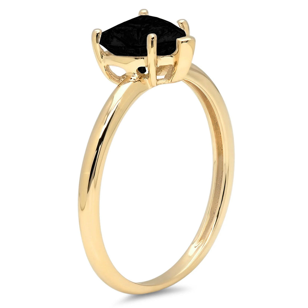 Heart Cut Black Onyx 18k Yellow Gold Solitaire Ring N277