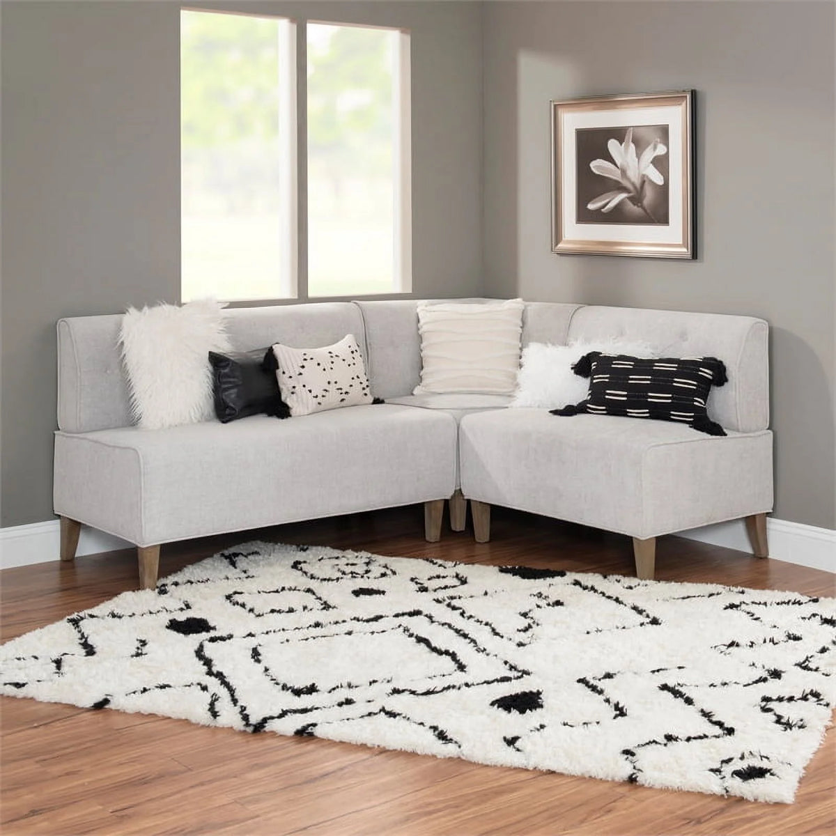 Light Grey Wood Upholstered Corner Bench R111