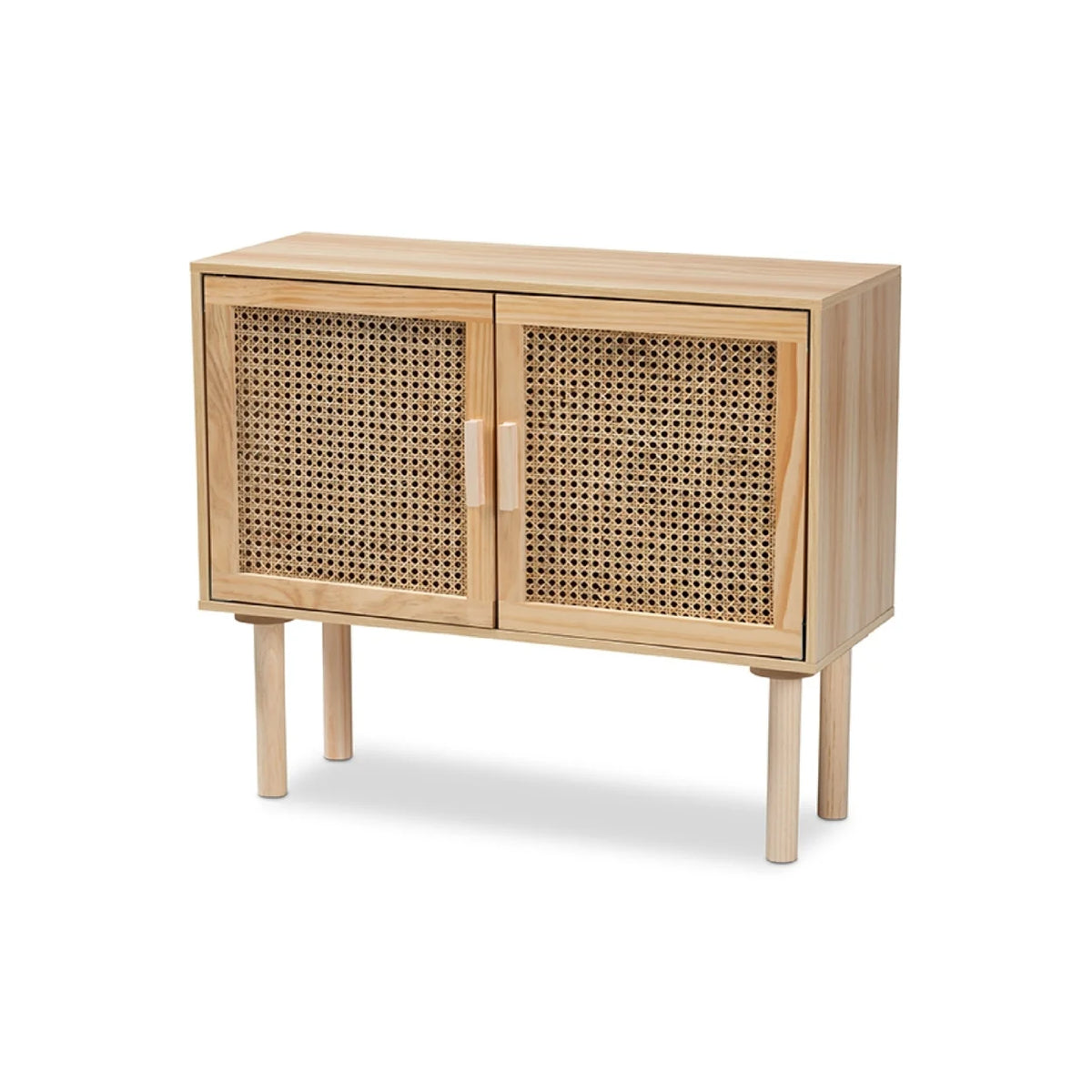 Rattan and Natural Brown Finished Wood 2-Door Sideboard Buffet U86751