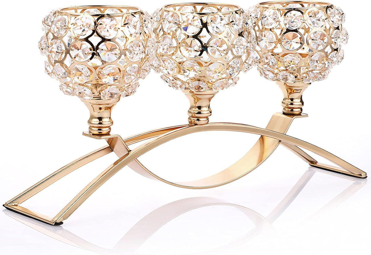 3 Arms Crystal Candle Holders Candelabra (Golden) N640027