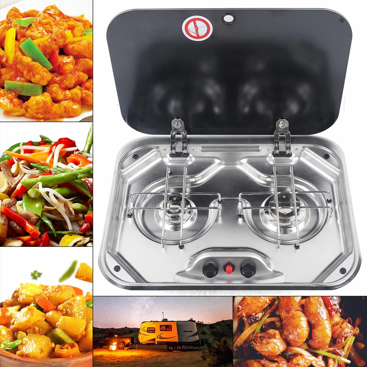 2 Burner LPG Gas Stove Cooktop with Glass Lid T214730