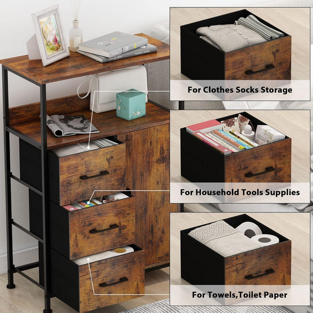 Storage Cabinet with 3 Drawers and Door Wood Y737