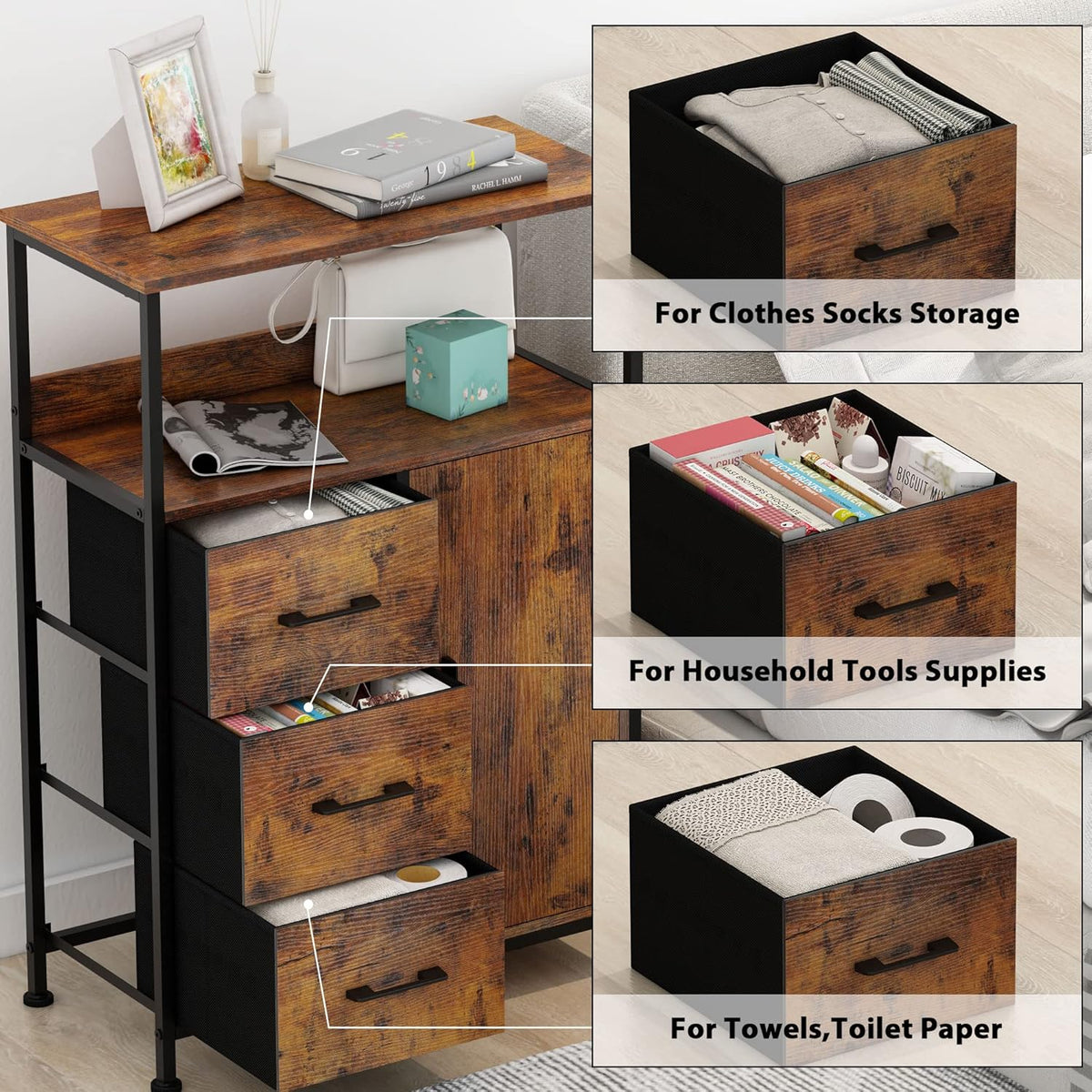 Storage Cabinet with 3 Drawers and Door Wood Y737