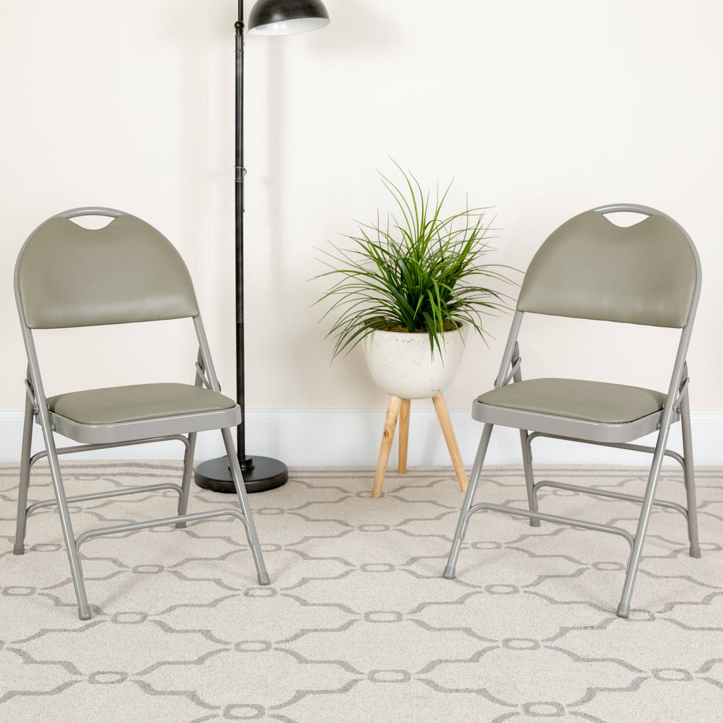 4 Pack Extra Large Triple Braced Folding Chair Gray Vinyl U645468