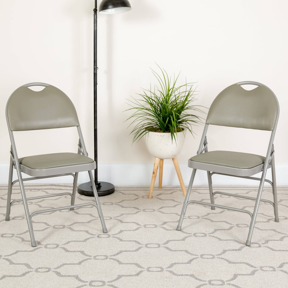 4 Pack Extra Large Triple Braced Folding Chair Gray Vinyl U645468