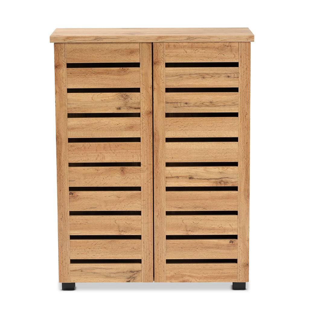 Oak Brown Finished Wood 2-Door Shoe Storage Cabinet R52102