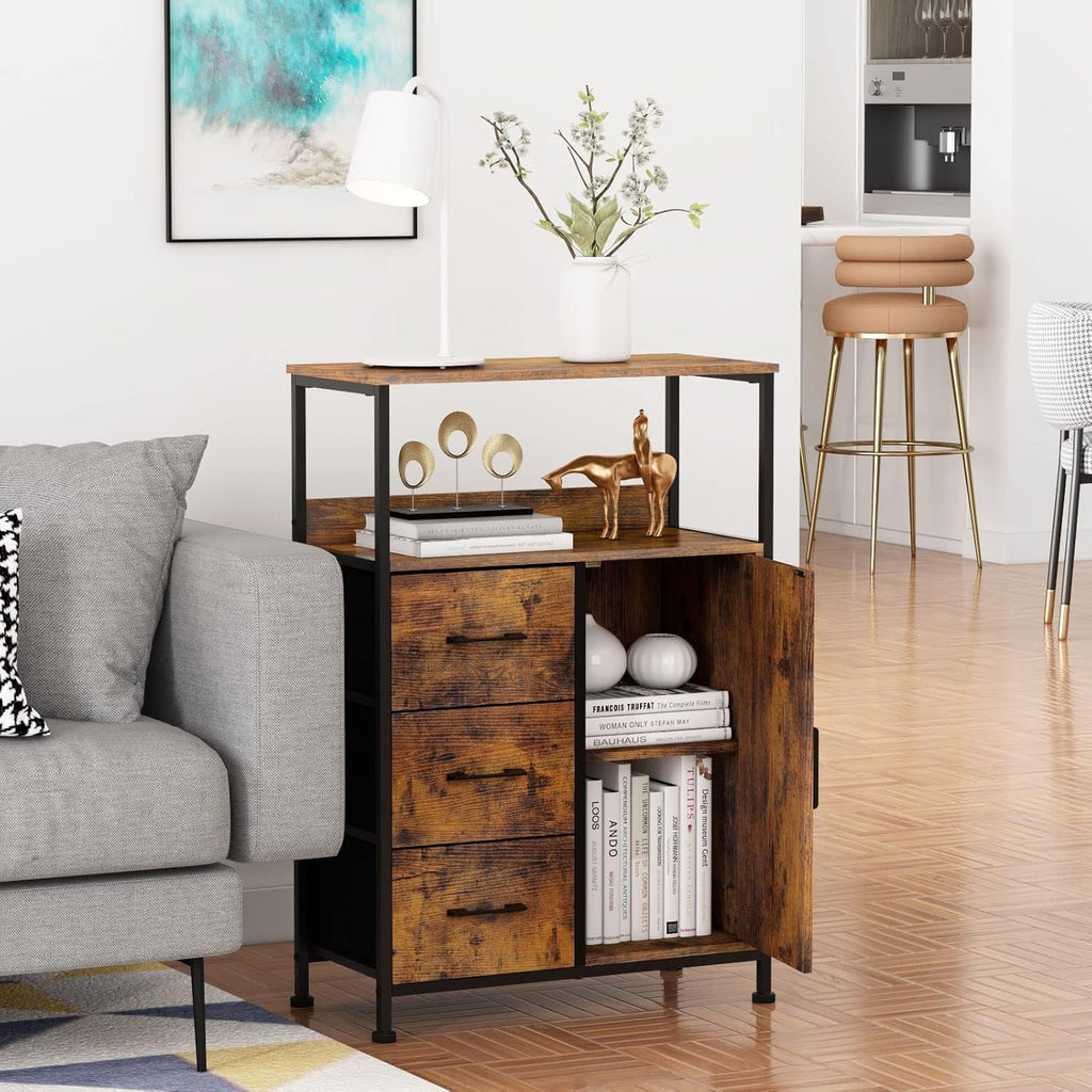 Storage Cabinet with 3 Drawers and Door Wood Y737