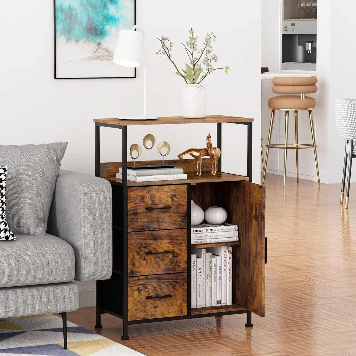 Storage Cabinet with 3 Drawers and Door Wood Y737