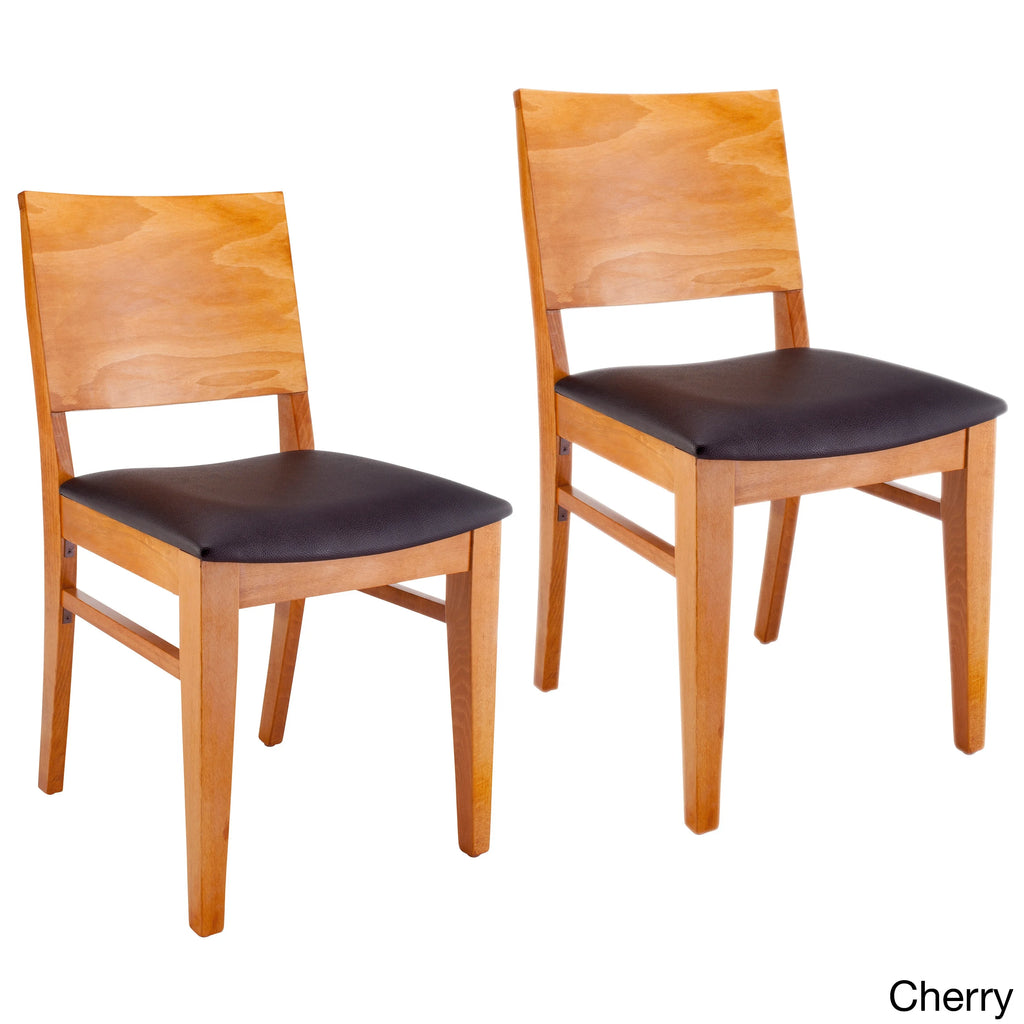 Natural Finish Wood Dining Chairs (Set of 2) with Faux Leather V74922