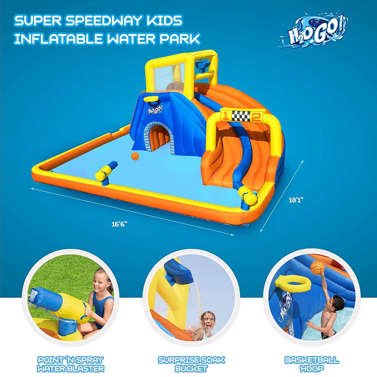 18' x 16.5' x 8.6' Inflatable Water Park X707968