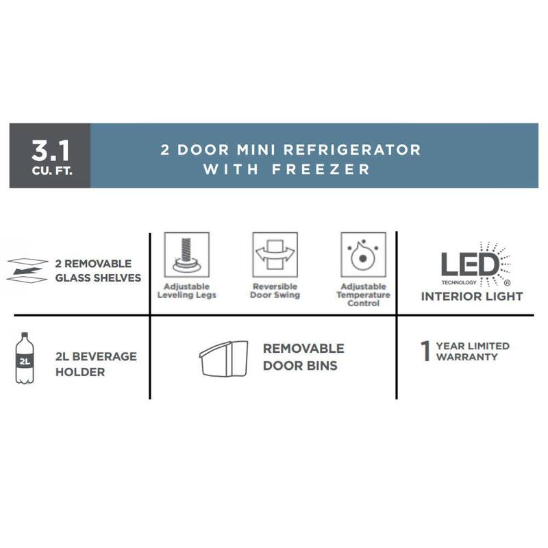 White 2-Door Mini Refrigerator with Freezer H65232