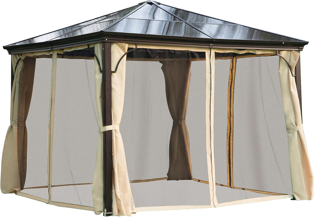 10x10 Polycarbonate Hardtop Gazebo with Curtains and Netting N973799