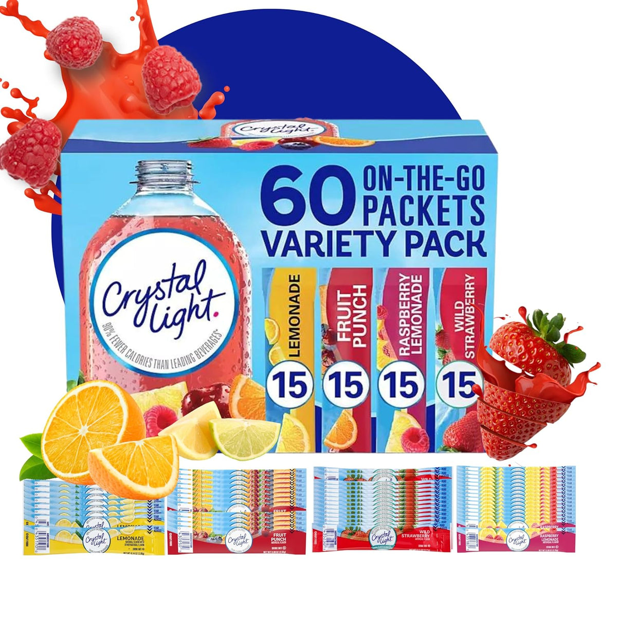 60 Flavored Drink Mix Packets Variety Pack V403
