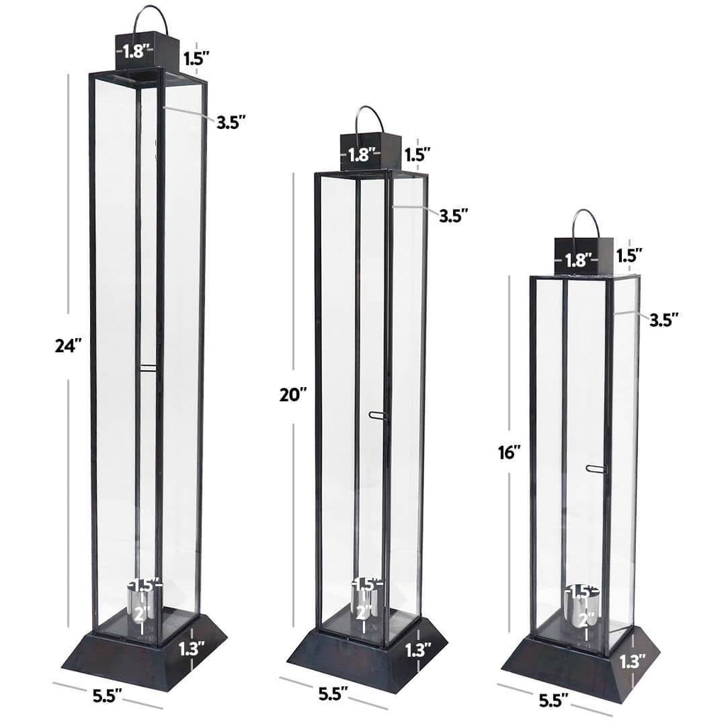 Black Glass Taper Candle Lantern Set X867