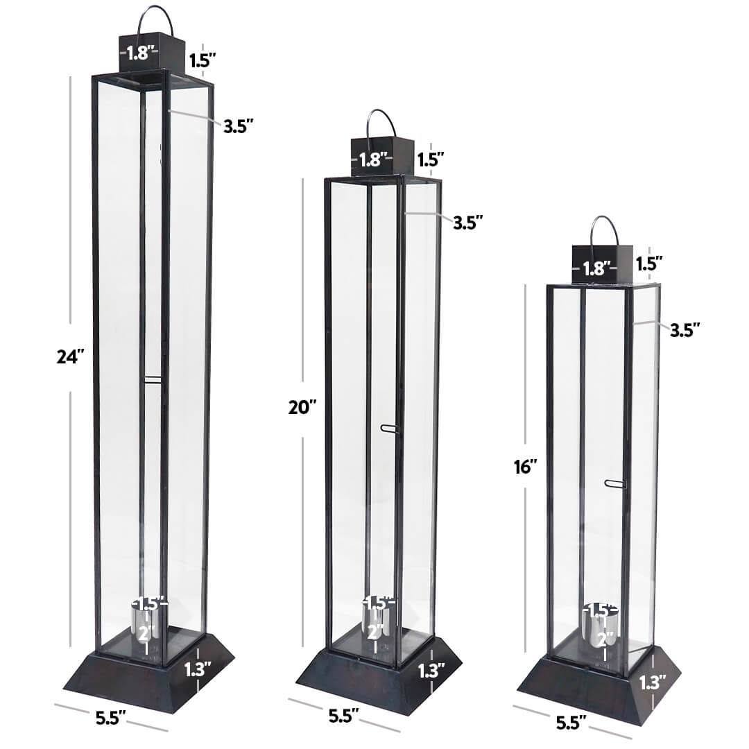 Black Glass Taper Candle Lantern Set X867