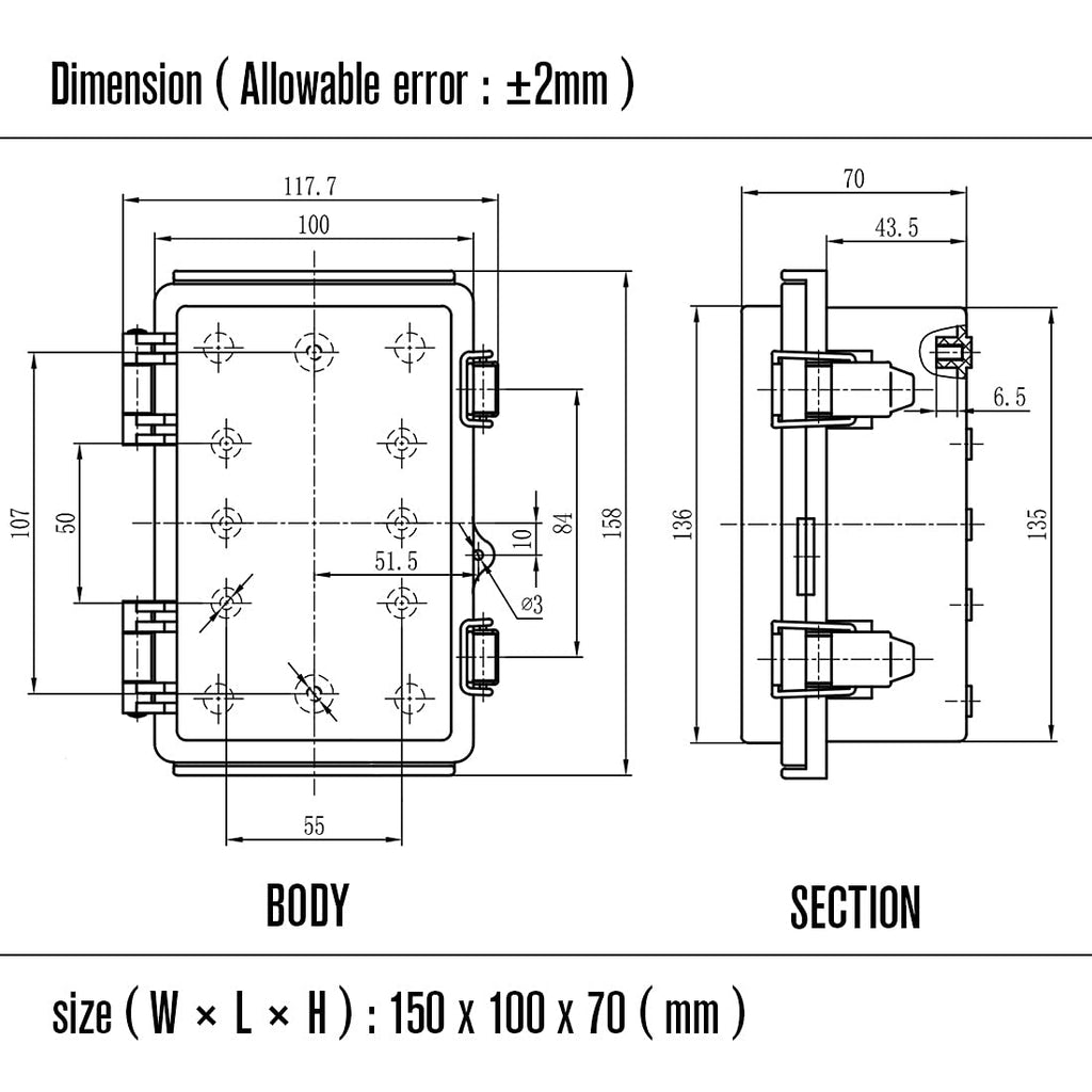 ABS Junction Box Hinged Clear Cover Stainless Steel Latch IP67 Waterproof Enclosure with Mounting Plate Wall Bracket 5.9x3.9x2.8 inch Pack of 2 R41598