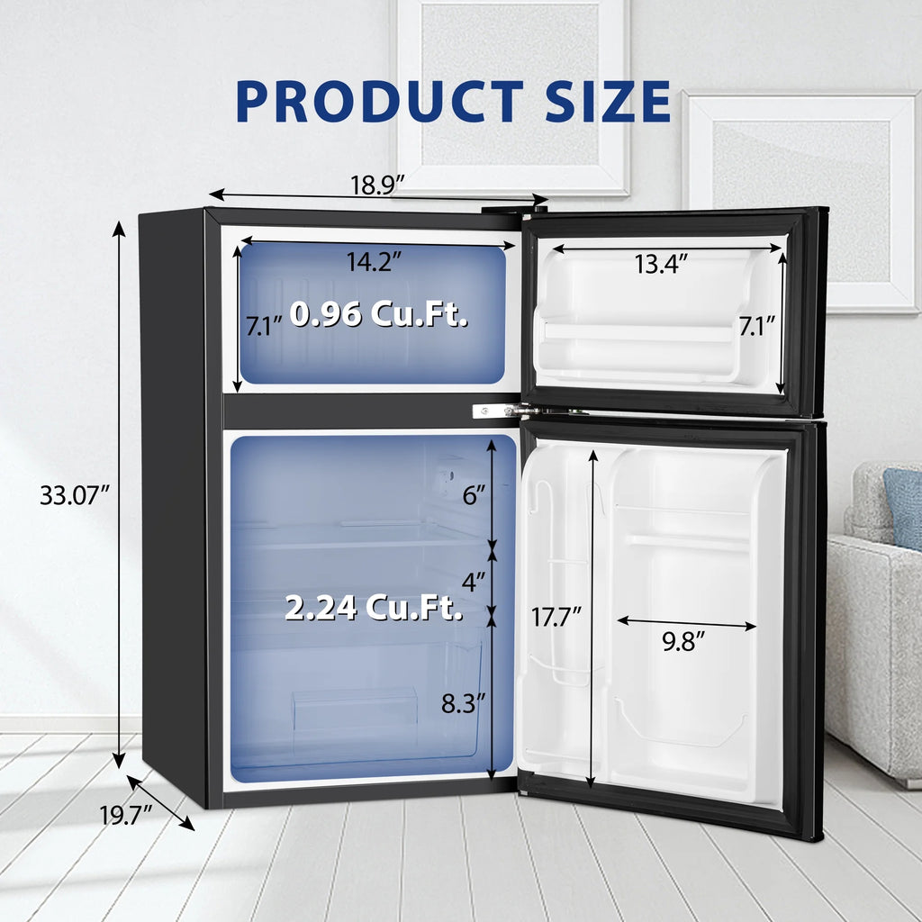 Black 3.2 Cu ft Two Door Mini Refrigerator with Freezer B277107