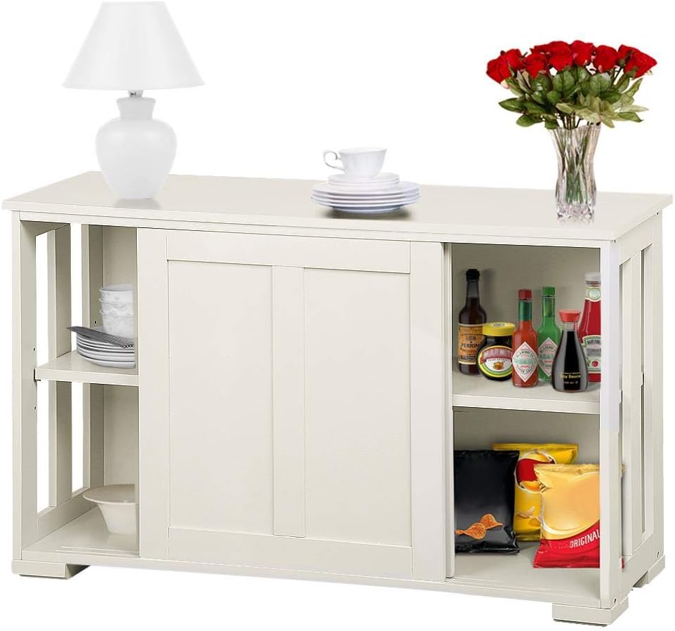 Antique White Kitchen Buffet Cabinet with Sliding Door R306606