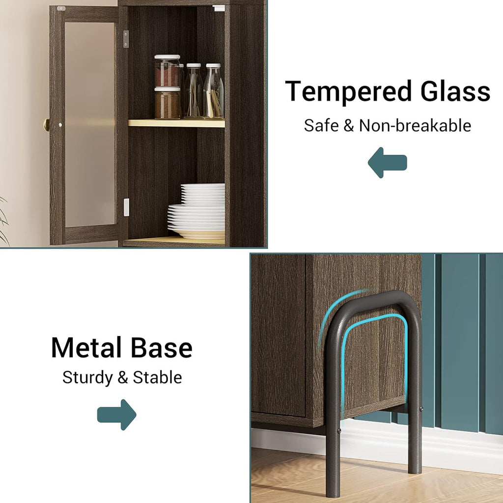 67'' Tall Bathroom Storage Cabinet with Drawer, Glass Door & Shelves L8796
