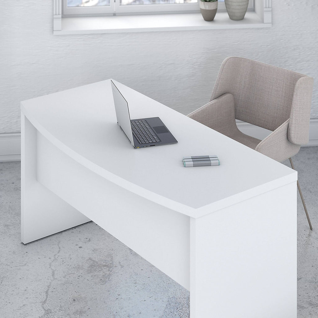 Pure White Bow Front Desk with Mobile File Cabinet K75059