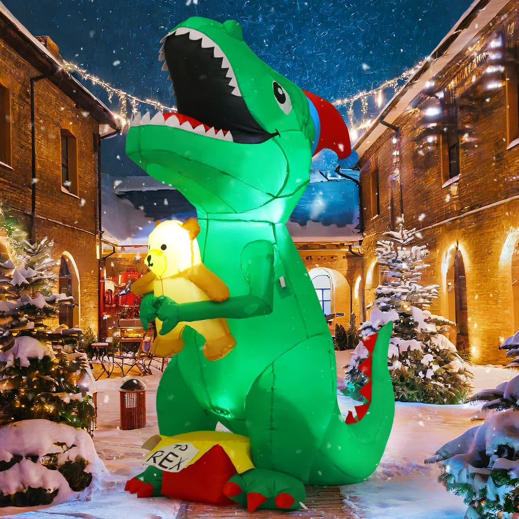 7FT Green Dinosaur Christmas Inflatable with Build-in LED Light I4707