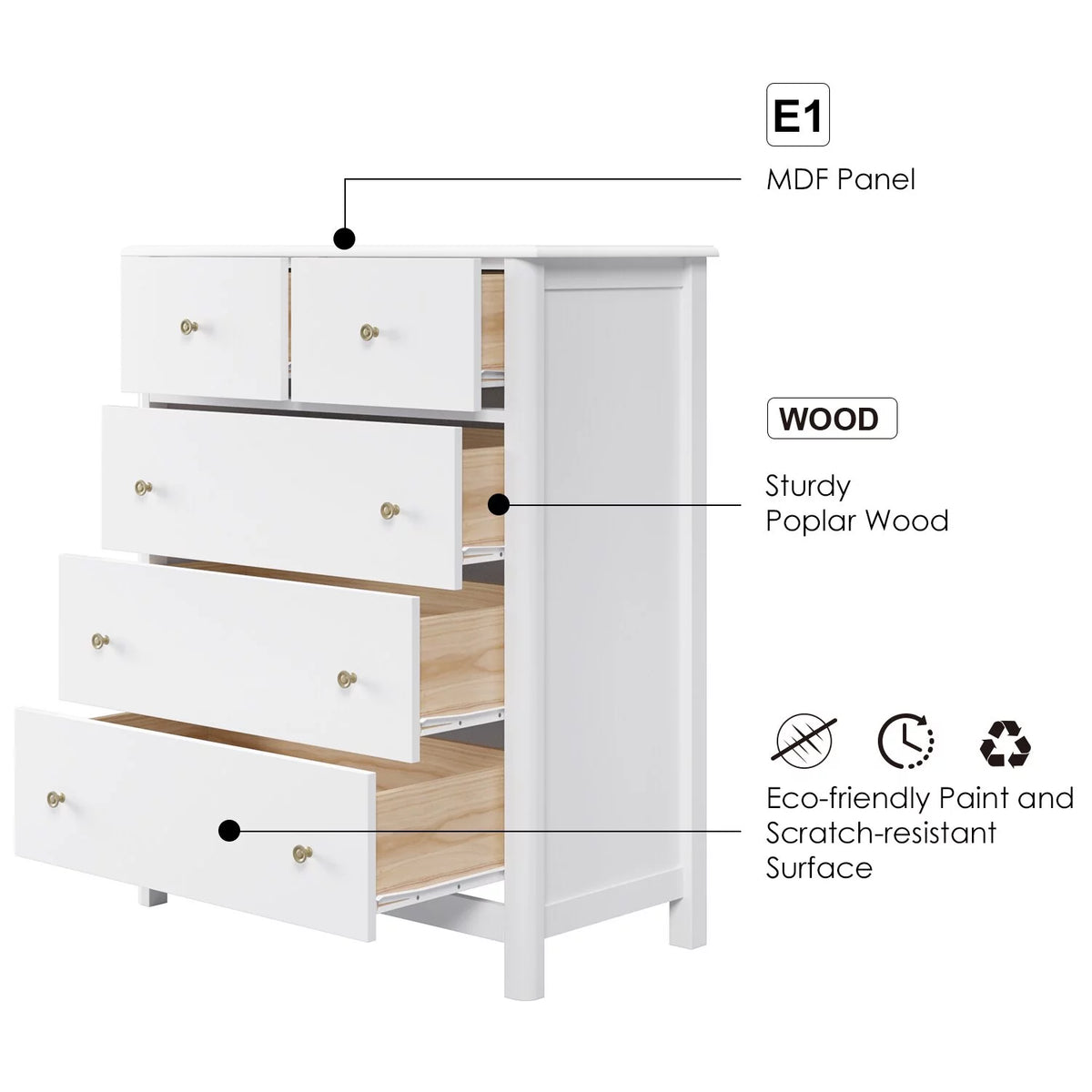 White 5 Drawer Kids Dresser G569