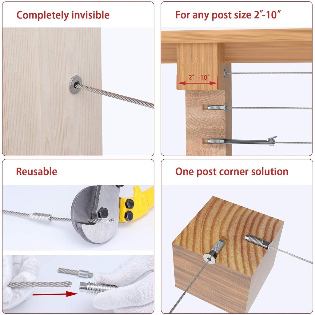 20Pack 3/16 Invisible Cable Railing Kit T316 Stainless Steel 10 Cable Line G58212