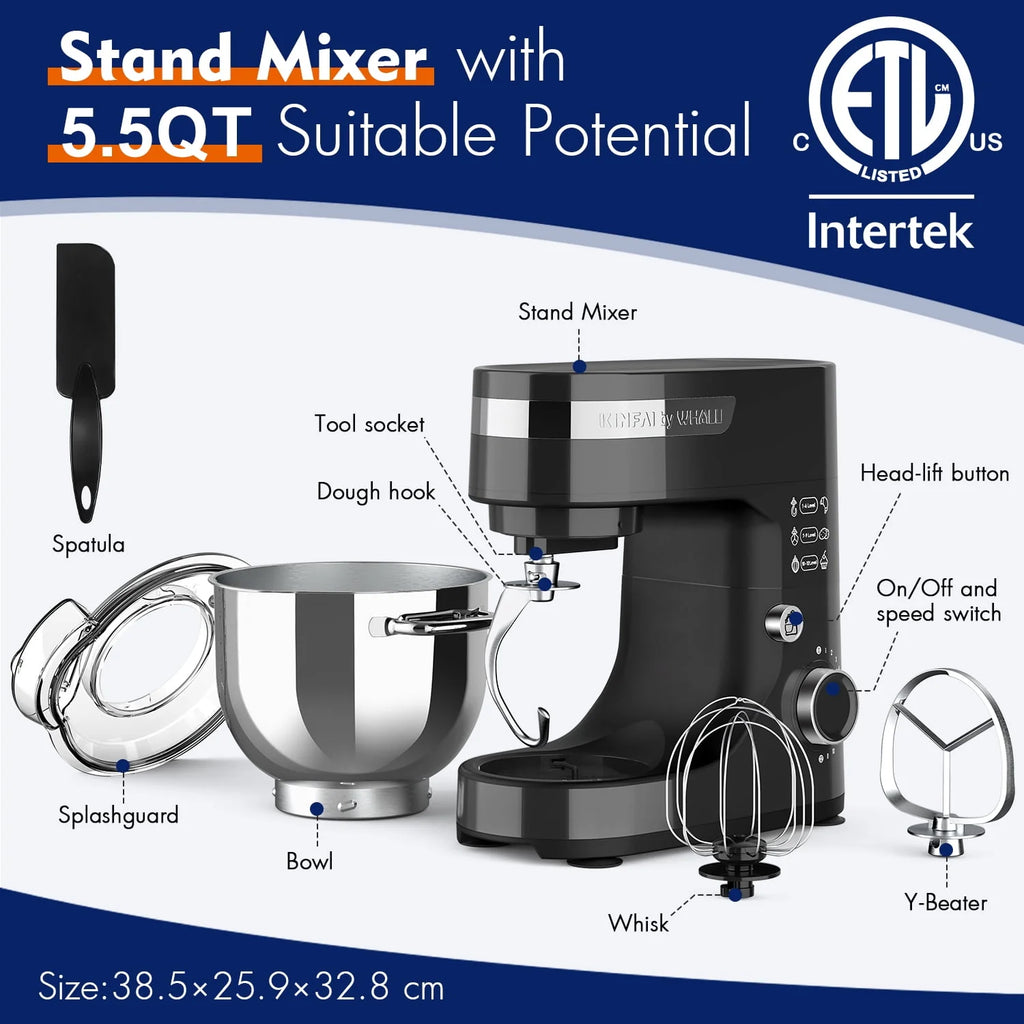 5.5Qt 12-Speed Tilt-Head Electric Stand Mixer with Stainless Steel Bowl I866