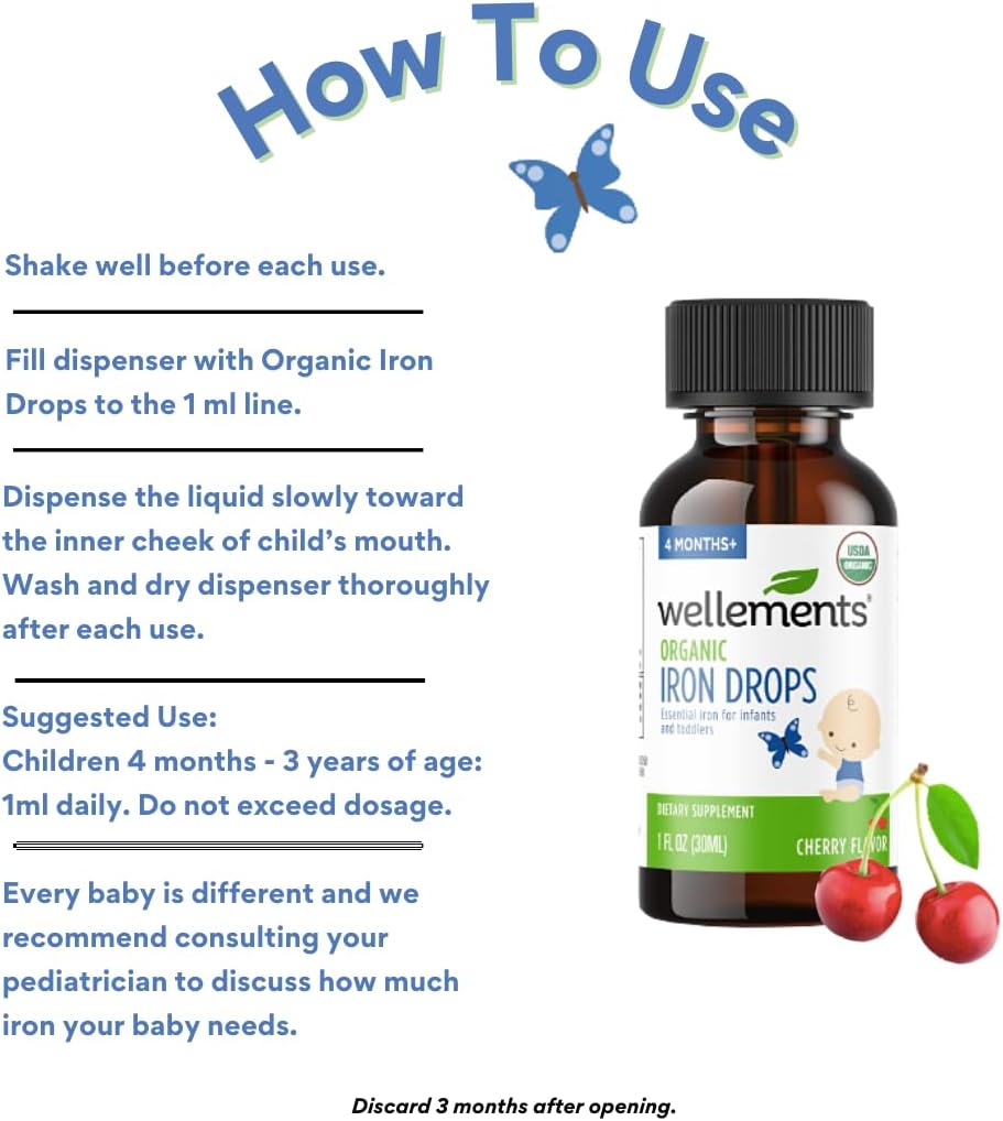 Organic Iron Drops for Babies, Cherry Flavor, 1 Fl Oz C433988